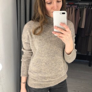 Beige knitted turtleneck wool sweater. Handmade knit jumper for women. Knitted classic mohair pullover. Chunky knit sweater image 8