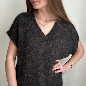 Brown mohair knit vest Alpaca knitted sweater vest  Deep V neck knit vest  Oversized sweater vest Chunky knit women vest