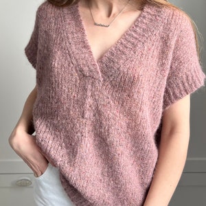 Handmade Mohair Alpaca Vest. Chunky Knit V-Neck Sweater. Dusty Pink or Custom Color. Warm Loose Fit Top