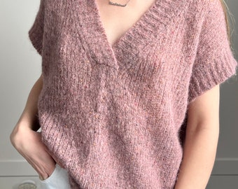 Rose gold mohair knit vest Alpaca knitted sweater vest  Deep V neck knit vest  Oversized sweater vest Chunky knit women vest