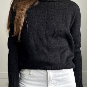 Black mohair mesh sweater . Thin chunky knit alpaca sweater. Sexy see through mohair pullover. Boat neck mohair sweater image 2