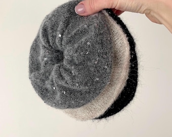 Handmade Sparkly Mohair Scrunchies Set – Sequined Knit Hair Ties