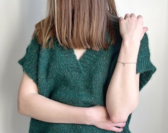 Emerald Green Mohair Alpaca Knit Vest - Deep V Neck Chunky Sweater