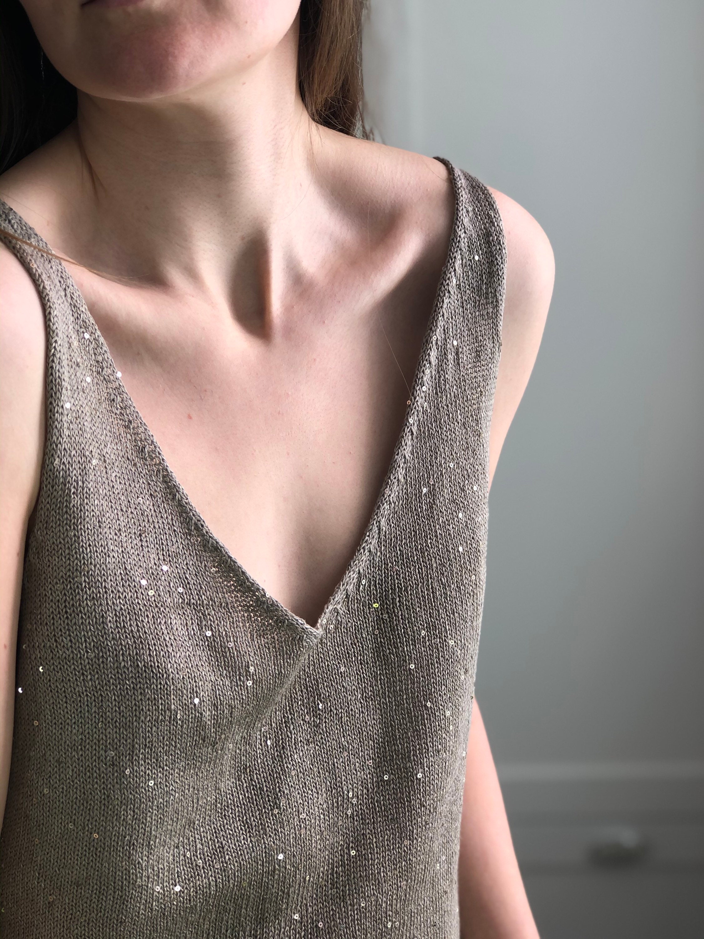 Beige Dressy Hand Knit Tank Top With Sequins. Women Organic - Etsy UK