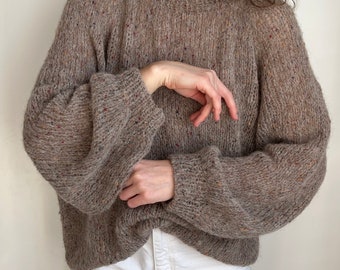 Hand Knit Mohair Sweater, Oversized Balloon Sleeve Jumper, Chunky Knit Pullover