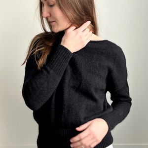 Black mohair mesh sweater . Thin chunky knit alpaca sweater. Sexy see through mohair pullover. Boat neck mohair sweater image 1