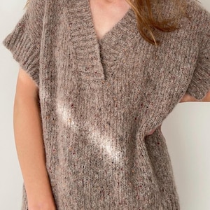 Beige mohair knit vest Alpaca knitted sweater vest  Deep V neck knit vest  Oversized sweater vest Chunky knit women vest