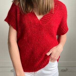 Red mohair knit vest Alpaca knitted sweater vest  Deep V neck knit vest  Oversized sweater vest Chunky knit women vest