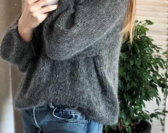Gray mohair sweater Hand knitted sweater Alpaca sweater  Cozy sweater Oversized sweater