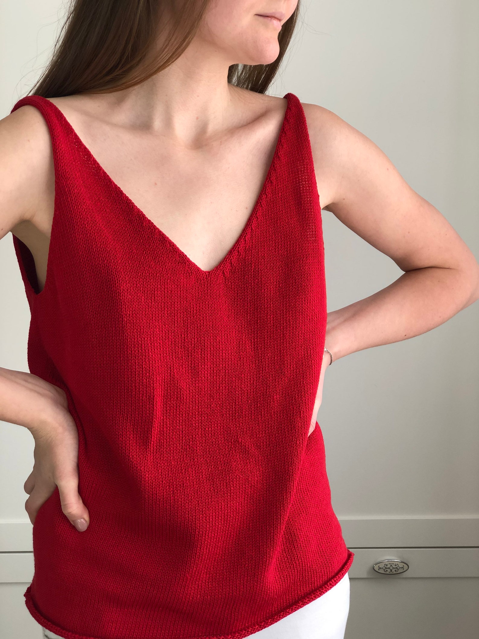 Linen Hand Knitted Tank Top for Women. Beige Boho Knit Cotton Etsy