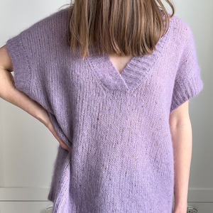 Lilac mohair knit vest Alpaca knitted sweater vest  Fluffy deep V neck knit vest  Oversized sweater vest Chunky knit women vest