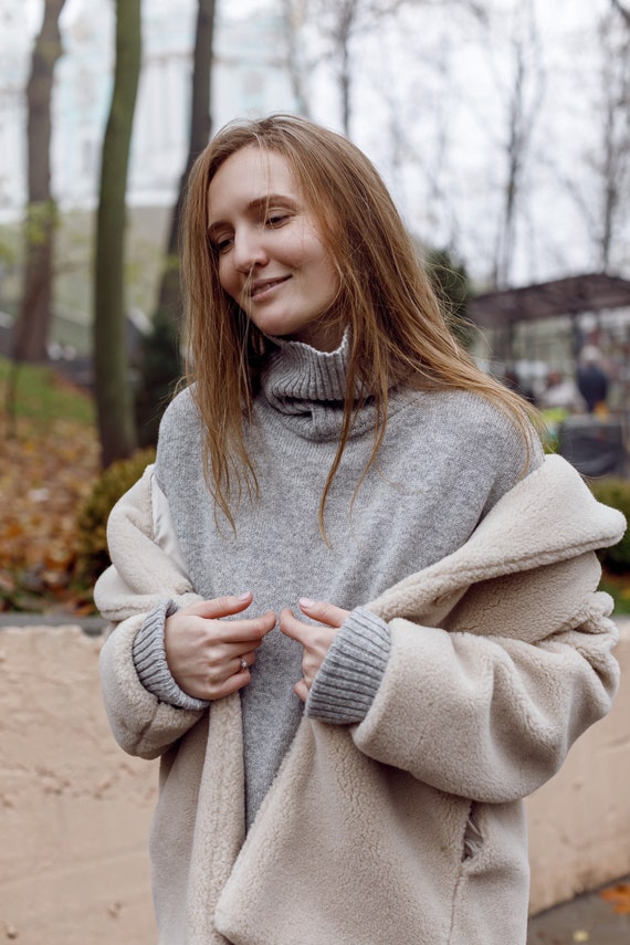 Chunky gray cheap turtleneck sweater