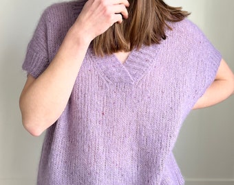 Lilac mohair knit vest Alpaca knitted sweater vest  Fluffy deep V neck knit vest  Oversized sweater vest Chunky knit women vest