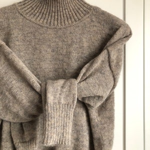 Beige knitted turtleneck wool sweater. Handmade knit jumper for women. Knitted classic mohair pullover. Chunky knit sweater image 10