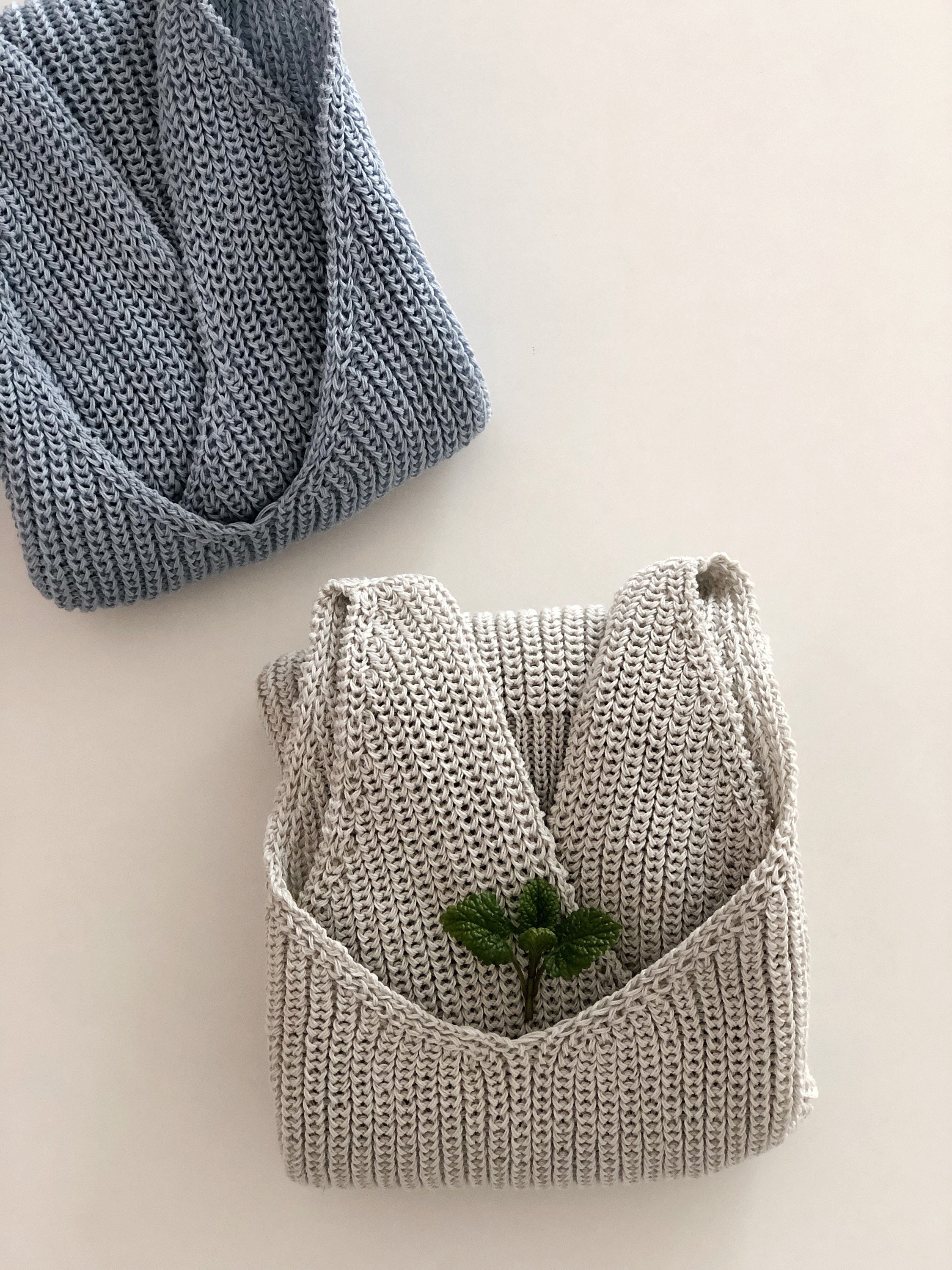 Gray Hand Knitted Tank Top Casual Summer Rib Knit Cotton Singlet Deep