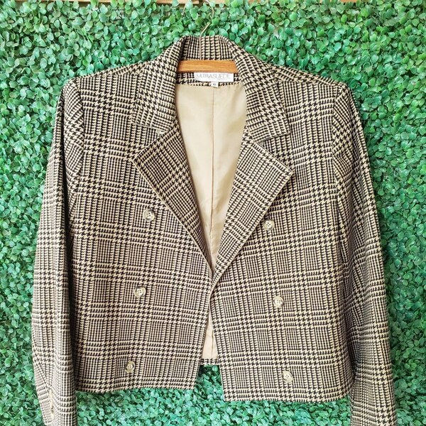 Vintage Houndstooth B+W blazer blzouse with shoulder pads … M ^^^
