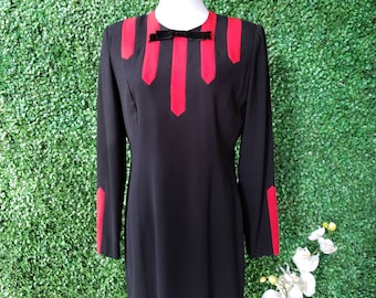 black dress with red stripe Kaffe KAASTRID STRIPED NO - Jumper functional hip pockets Women's Outfit: Black Vertical Striped