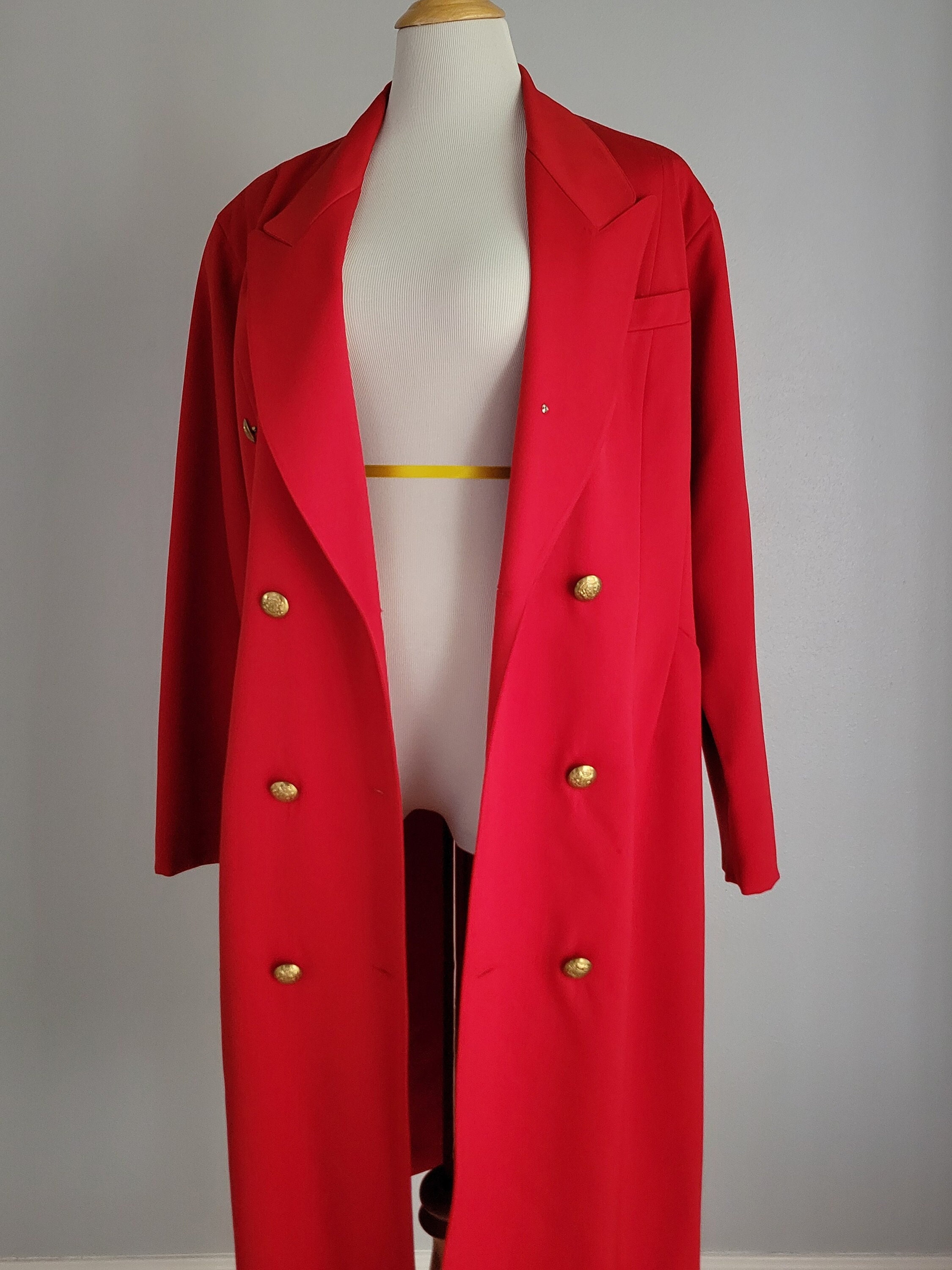 Red Double Breasted Coat, Gold Buttons, Pointy Lapel, Early 90s, Saks Fifth Avenue - Etsy Red Double Breasted Coat, Gold Buttons, Pointy Lapel, Early 90s, Saks Fifth Avenue - Etsy