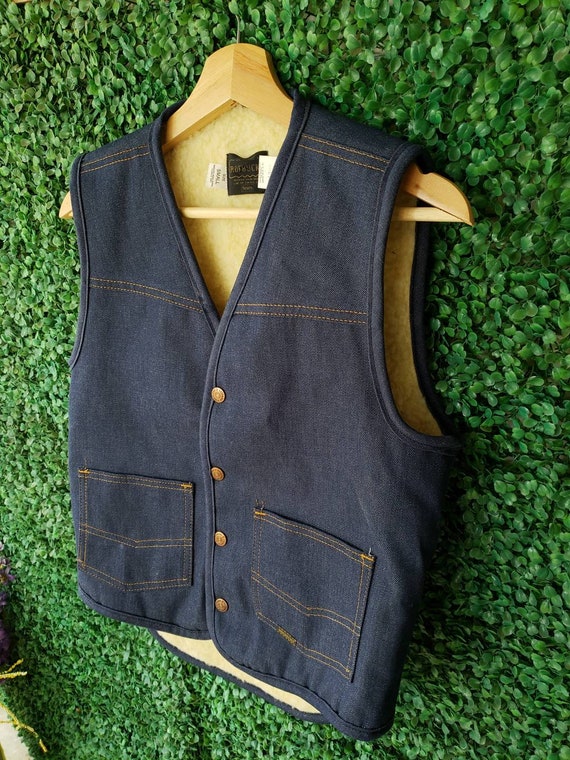 70s Denim Vest, Vintage Sherpa Lined Jean Vest - image 7