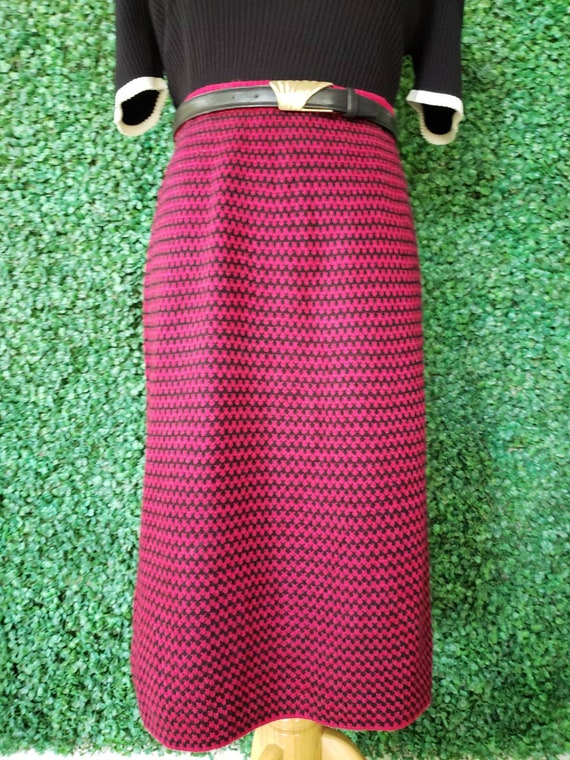 80s Vintage Skirt, Magenta Houndstooth, Knitted M… - image 5