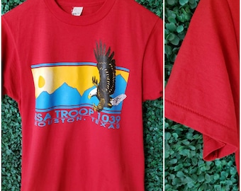 Vintage Boy Scouts T-Shirt, Red, Houston BSA Troop 1039, Screen Stars, Single Stitch