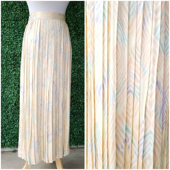 Pleated Colorful Skirt Baroque Print 80s Vintage Maxi Skirt Vintage Maxi Skirt