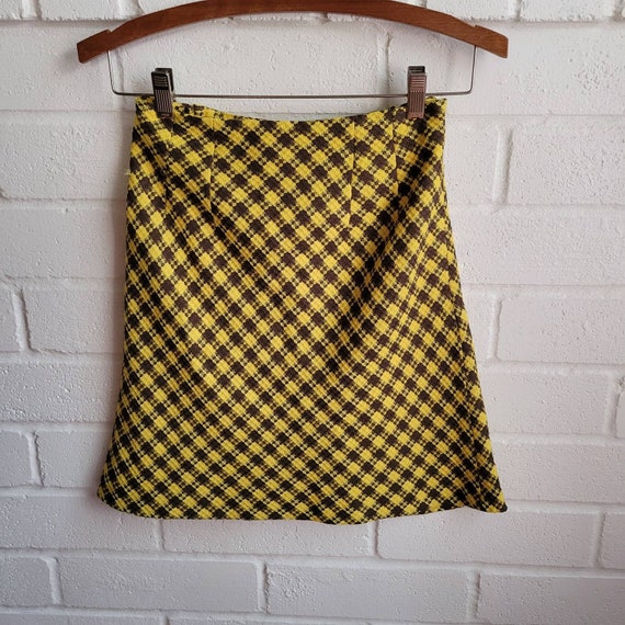 Vintage Tweed A-line Skirt, Multicolor Yellow Plaid