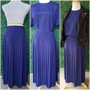 Vintage Pleated Skirt,  Midi High Waisted Skirt, Violet Vintage  Accordian Skirt and Blouse Set