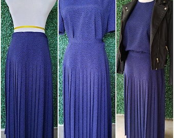 Conjunto falda vintage plisada, falda midi de talle alto, falda acordeón vintage violeta y blusa