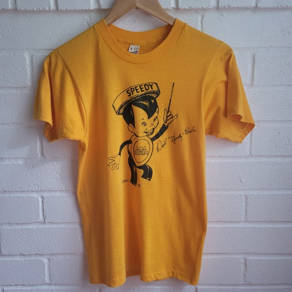 80s Vintage Alka Seltzer T-Shirt, Speedy Mascot, Gold, Yellow, Single Stitch