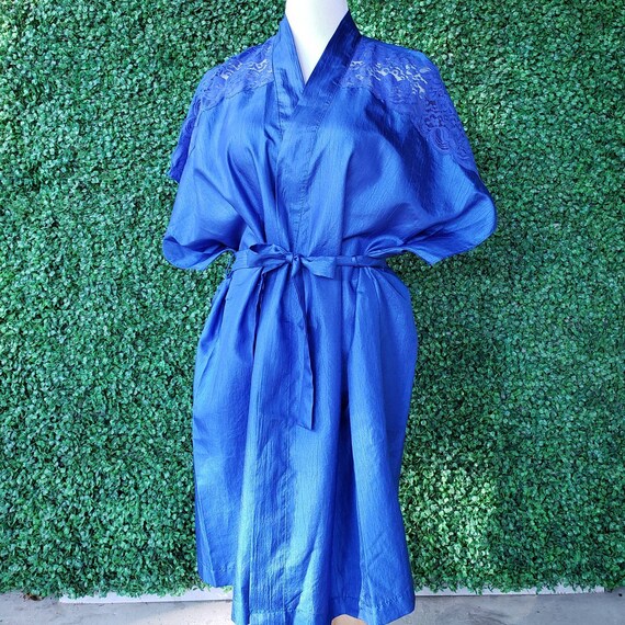 Vintage Lace Kimono, Cobalt Blue Kimono Robe, Ele… - image 4