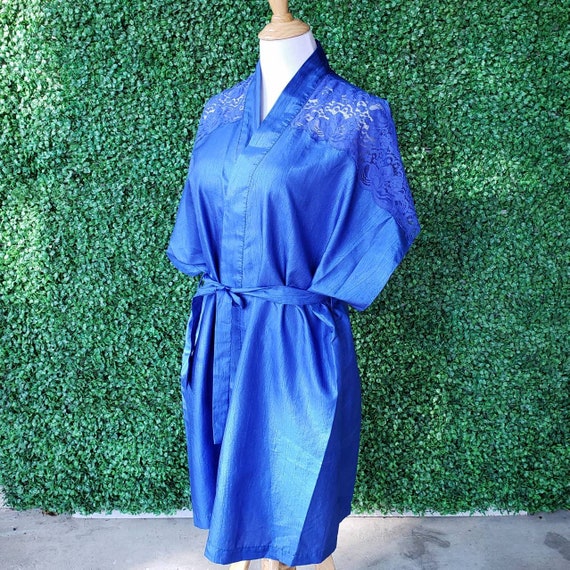 Vintage Lace Kimono, Cobalt Blue Kimono Robe, Ele… - image 2