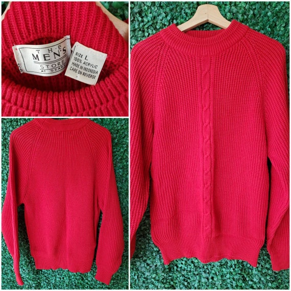 70s Sweater, Cable Knit, Vintage Red Pullover Crewneck