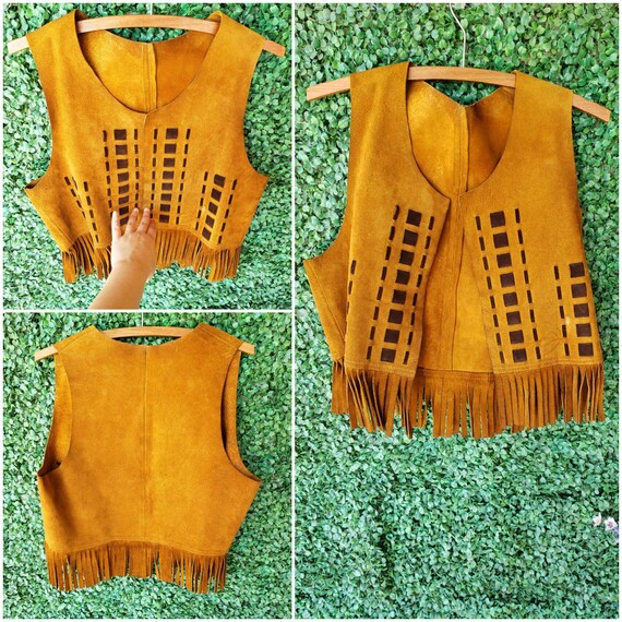 Vintage Western Vest, Geometric Pattern, Suede Le… - image 1