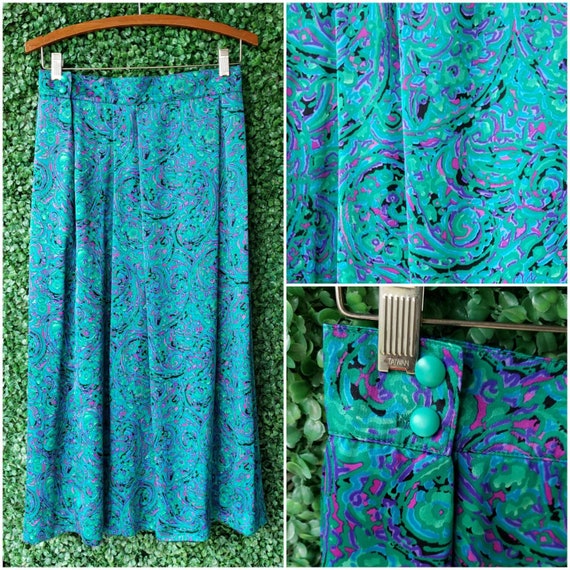 Pleated Colorful Skirt Baroque Print 80s Vintage Maxi Skirt Vintage Maxi Skirt