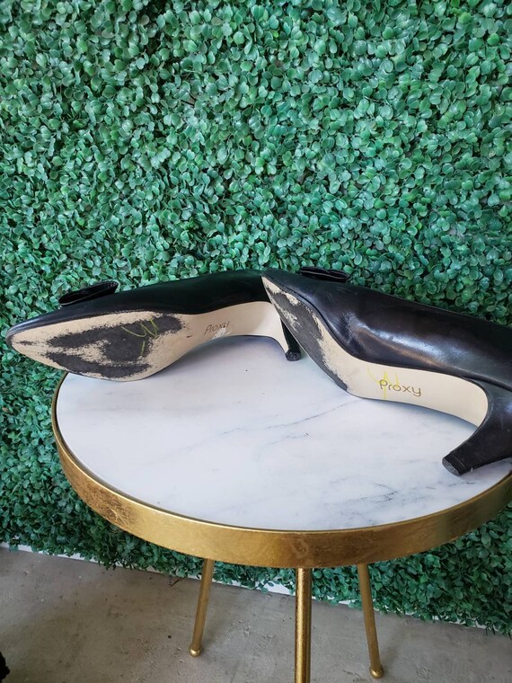 80s Vintage Pumps, Black Leather and Gold Heels, … - image 6