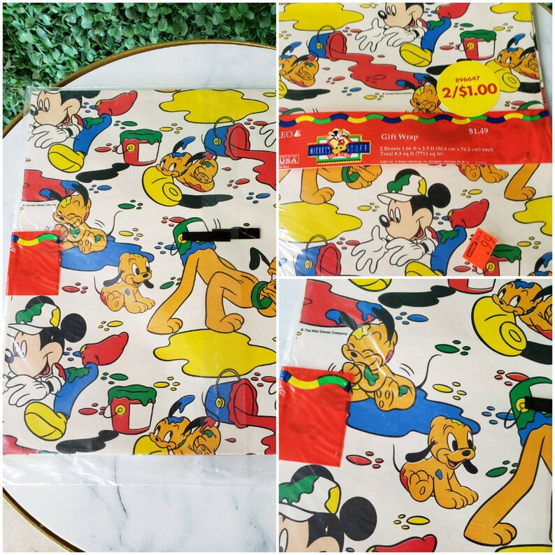 Vintage Disney, 90s Wrapping Paper, Mickey Mouse and Pluto Birthday Etsy