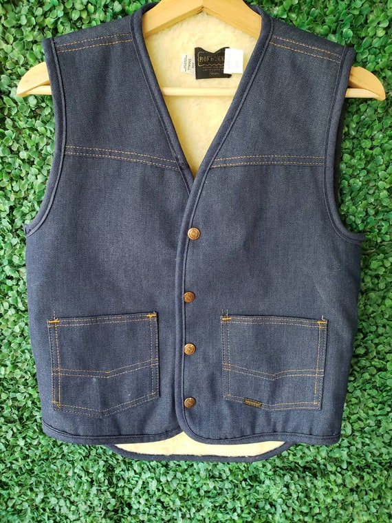 70s Denim Vest, Vintage Sherpa Lined Jean Vest - image 1