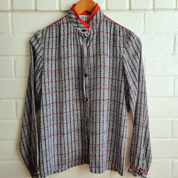 Red, Black and White Blouse, Vintage 80s