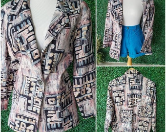 Vintage Blazer, 80s, 90s Pastel, Watercolor Art, Lightweight Jacket, Large