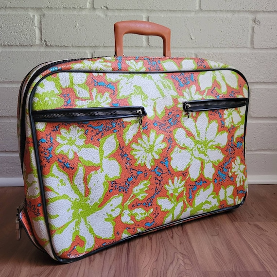 70s Psychedelic Suitcase, Floral Luggage, MCM Decor