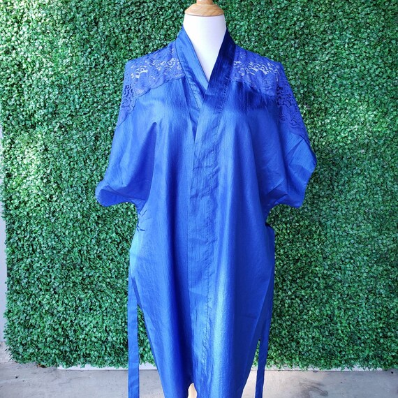 Vintage Lace Kimono, Cobalt Blue Kimono Robe, Ele… - image 7