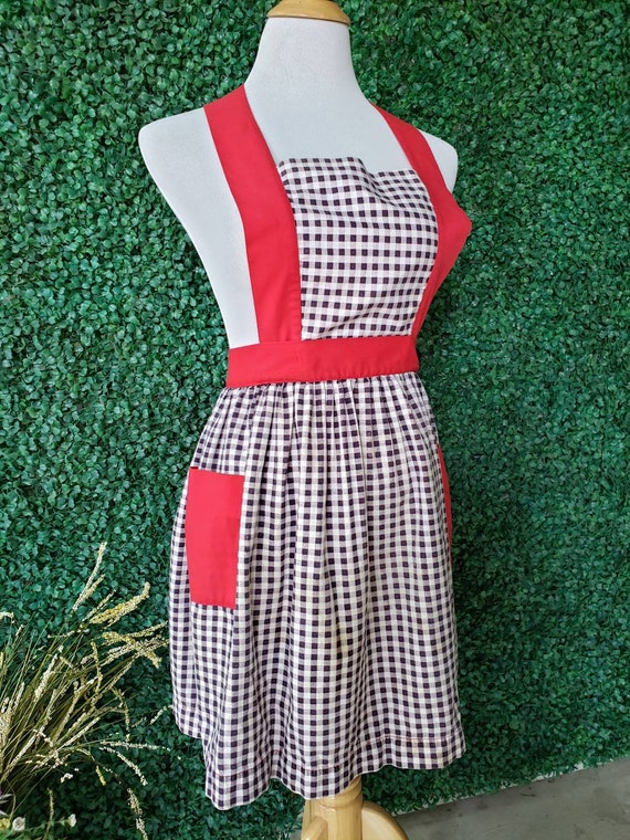 60s Vintage Gingham Apron, Midcentury Style Handma