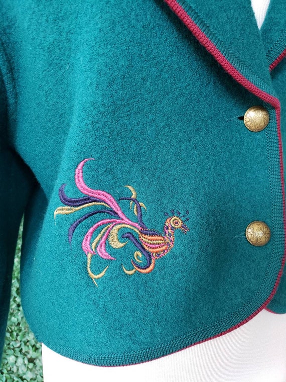 Vintage Peacock Jacket, Wool Cardigan, Colorful Embro… Gem