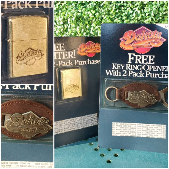 Vintage Lighter and Bottle Opener Set from Dakota Cigarettes, New Old Stock, Smoker Gift, Dad Gift