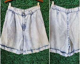 90s High Waisted Denim Shorts, Vintage Acid Wash Jeans