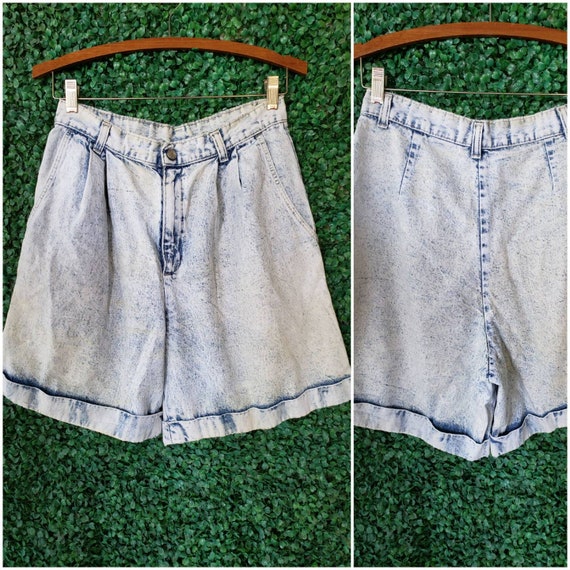 90s High Waisted Denim Shorts, Vintage Acid Wash Jeans
