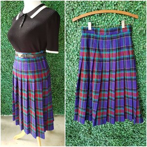 Vintage Plaid Wool Skirt, Violet Pleated Midi Skirt, Talbots Size 10P