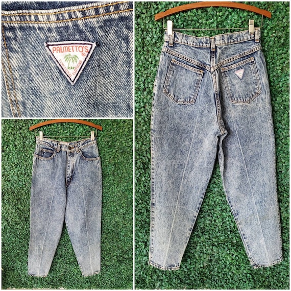 Vintage Acid Wash Jeans, High Waisted, Tapered Jeans