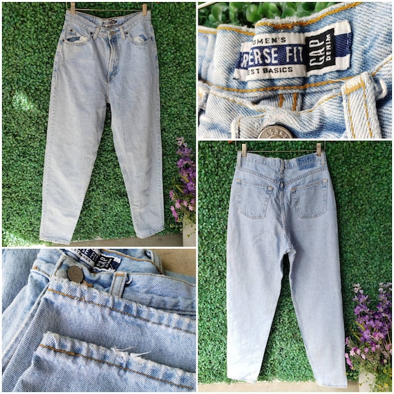 90s Gap Jeans, Vintage High Waisted, Tapered, Light Wash, Non-stretch Denim, 10 Long